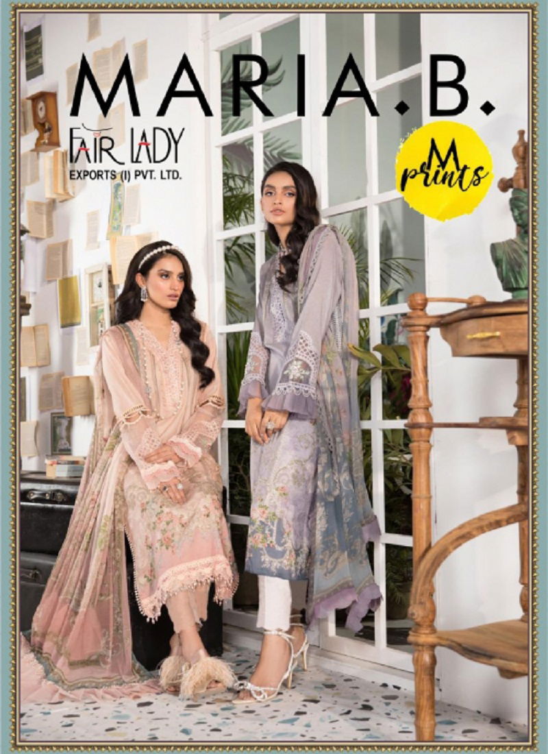 Fair Lady Maria B M Print Exclusive Heavy Pure Jam Satin Digital Print Heavy Embroidery Semi Stitch Patches On Top Pakistani Salwar Suits Collection